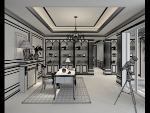 family - office - study room -033 3D Model