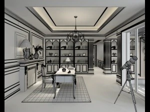 family - office - study room -033 3D Model