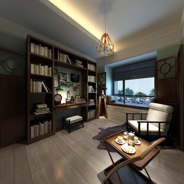 family - office - study room -034 3D Model .c4d .max .obj .3ds .fbx .stl .blend 