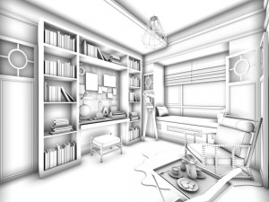 family - office - study room -034 3D Model