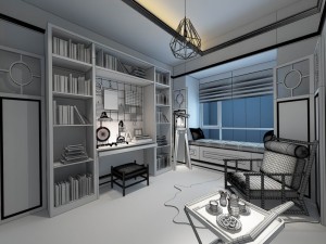 family - office - study room -034 3D Model