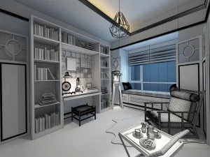 family - office - study room -034 3D Model
