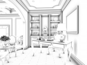 family - office - study room -035 Modello 3D