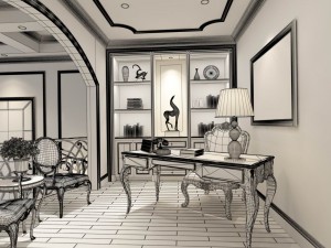 family - office - study room -035 Modello 3D