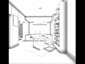 family - office - study room -037 3D Model