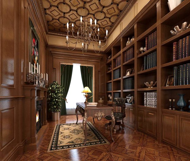 family - office - study room -039 3D Модель .c4d .max .obj .3ds .fbx .stl .blend