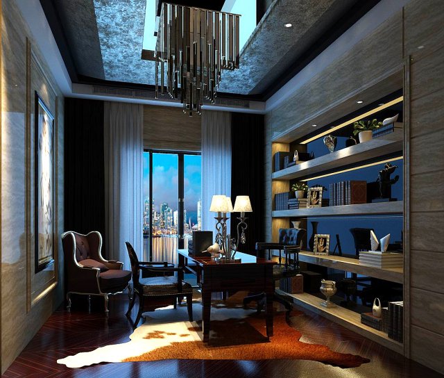 family - office - study room -041 3Dモデル .c4d .max .obj .3ds .fbx .stl .blend