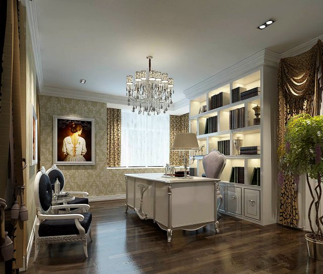 family - office - study room -045 Modèle 3D .c4d .max .obj .3ds .fbx .stl .blend 