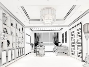 family - office - study room -049 Modello 3D