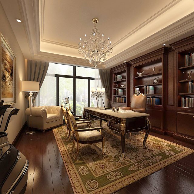 family - office - study room -052 3D Model .c4d .max .obj .3ds .fbx .stl .blend 