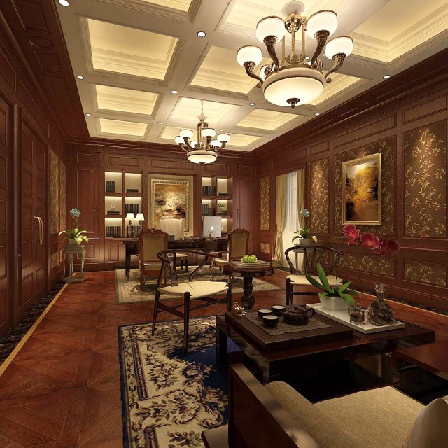 family - office - study room -053 3D 모델 .c4d .max .obj .3ds .fbx .stl .blend 