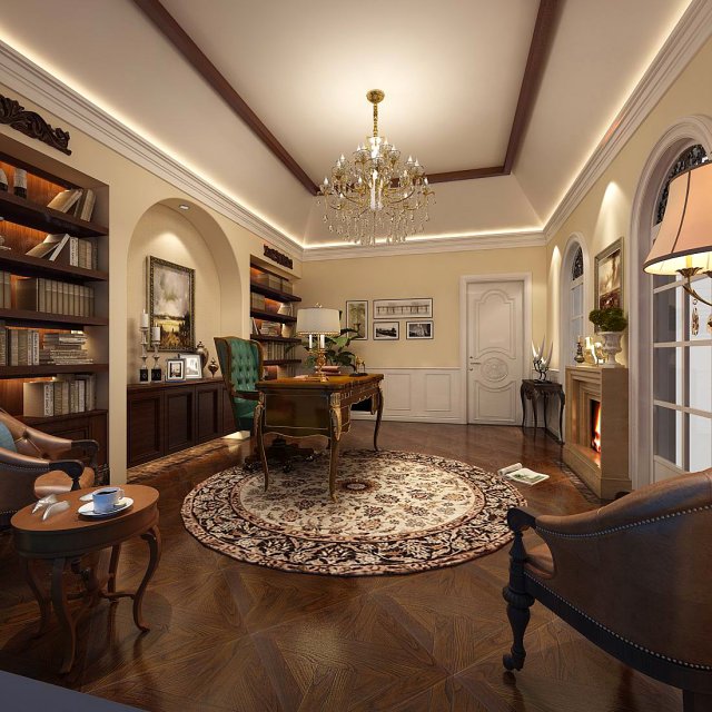 family - office - study room -058 Modelo 3D .c4d .max .obj .3ds .fbx .stl .blend 