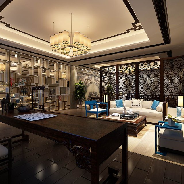 family - office - study room -059 3D Model .c4d .max .obj .3ds .fbx .stl .blend 