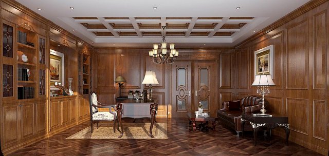 family - office - study room -061 3D Model .c4d .max .obj .3ds .fbx .stl .blend 