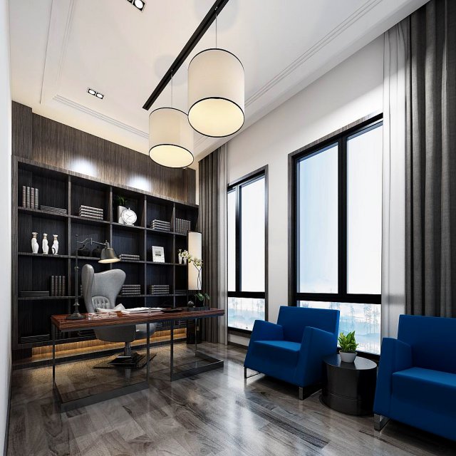 family - office - study room -062 3D Model .c4d .max .obj .3ds .fbx .stl .blend 