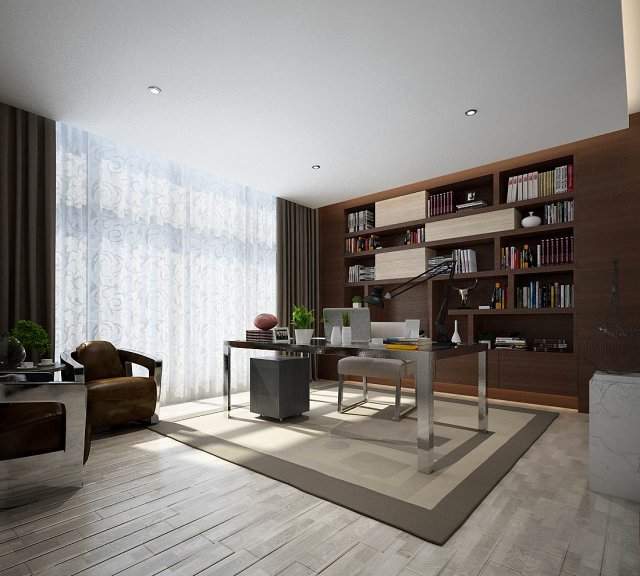family - office - study room -064 3D 模型 .c4d .max .obj .3ds .fbx .stl .blend 