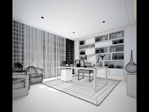 family - office - study room -064 3D 模型