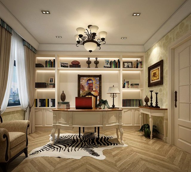 family - office - study room -065 3Dモデル .c4d .max .obj .3ds .fbx .stl .blend