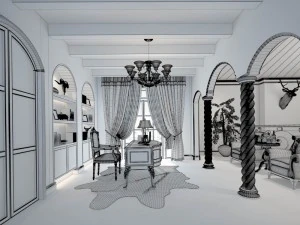 family - office - study room -066 3D Model