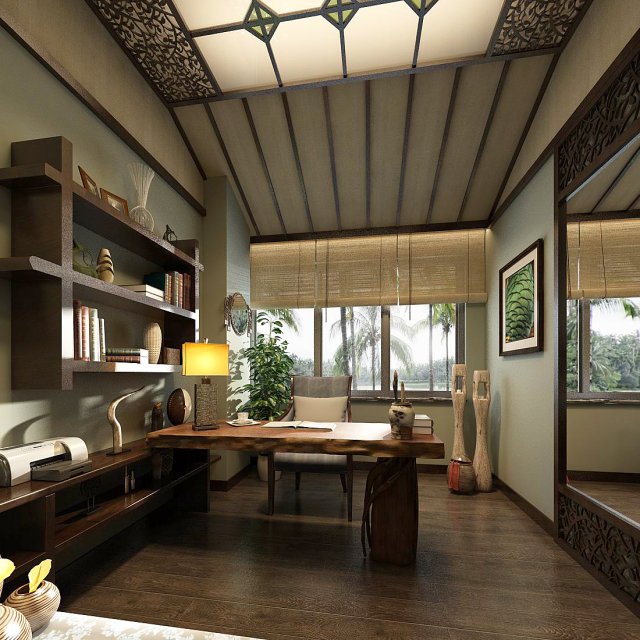 family - office - study room -067 3D 모델 .c4d .max .obj .3ds .fbx .stl .blend 