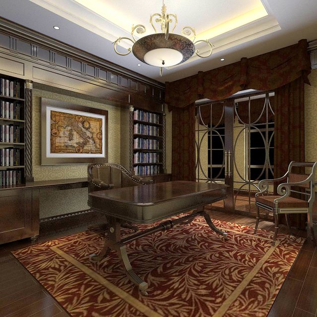family - office - study room -071 Modelo 3D .c4d .max .obj .3ds .fbx .stl .blend 