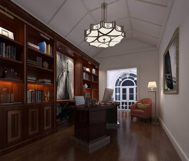 family - office - study room -072 3D Модель .c4d .max .obj .3ds .fbx .stl .blend