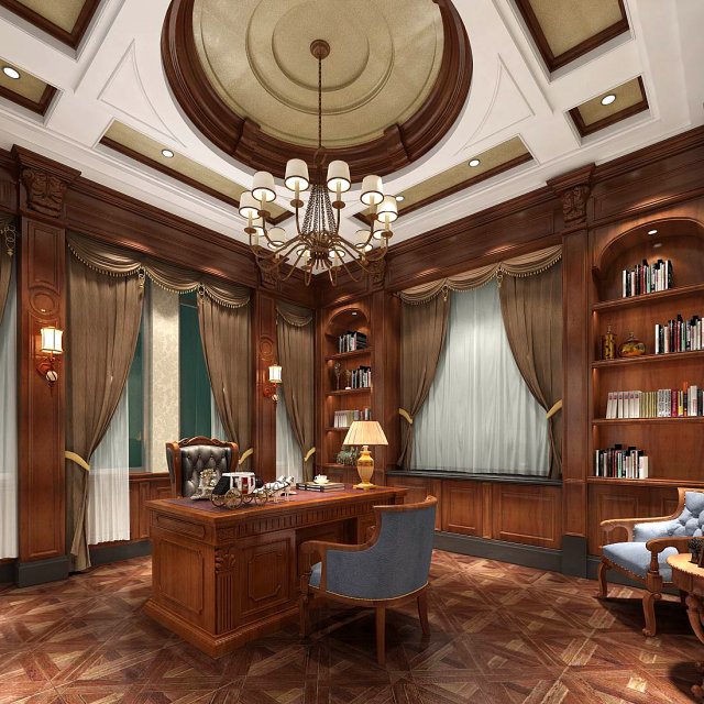 family - office - study room -074 Modelo 3D .c4d .max .obj .3ds .fbx .stl .blend 
