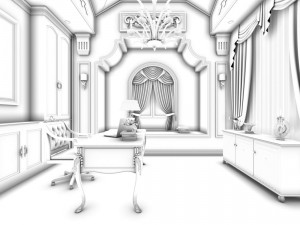 family - office - study room -076 3D Модель