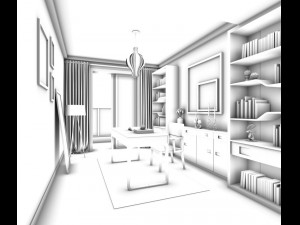 family - office - study room -077 3D Model