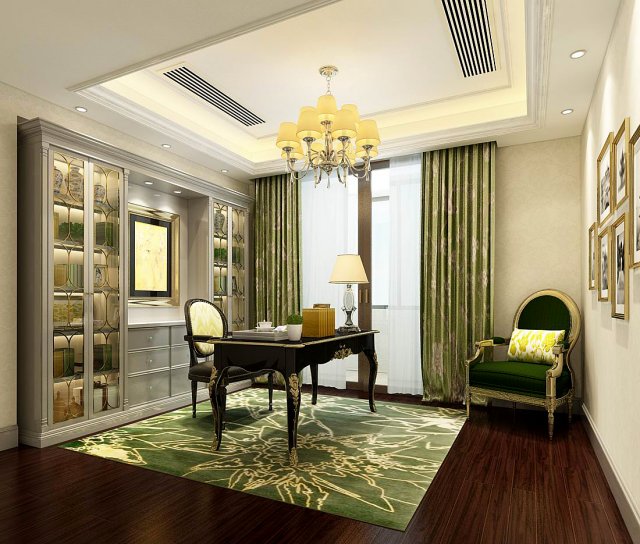 family - office - study room -078 3D Model .c4d .max .obj .3ds .fbx .stl .blend 