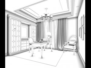 family - office - study room -078 3D Model