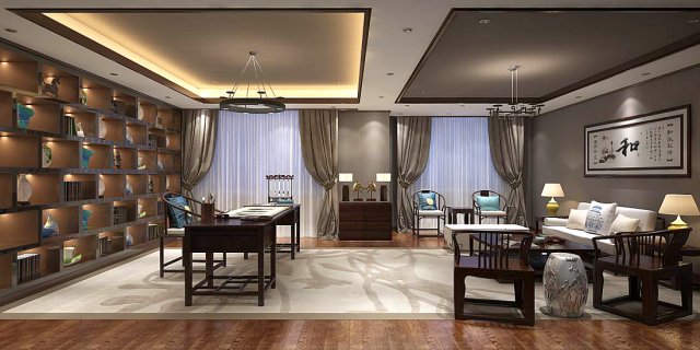 family - office - study room -081 3D 模型 .c4d .max .obj .3ds .fbx .stl .blend 