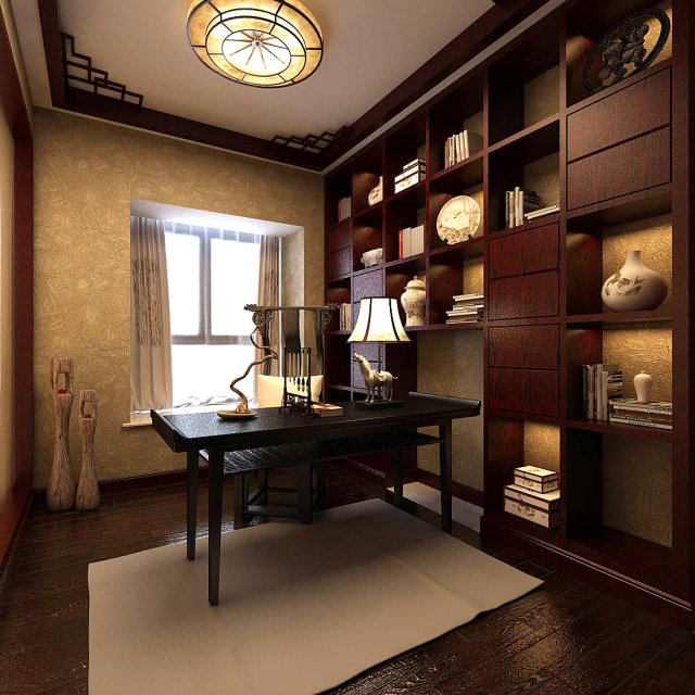 family - office - study room -084 3D 模型 .c4d .max .obj .3ds .fbx .stl .blend 