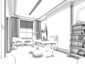 family - office - study room -085 Modèle 3D