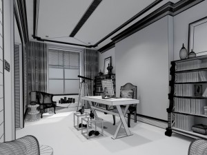 family - office - study room -085 Modèle 3D
