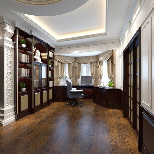 family - office - study room -089 3D-Modell .c4d .max .obj .3ds .fbx .stl .blend 