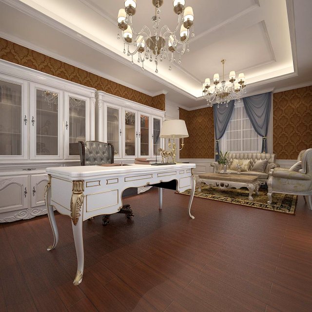family - office - study room -091 Modelo 3D .c4d .max .obj .3ds .fbx .stl .blend 