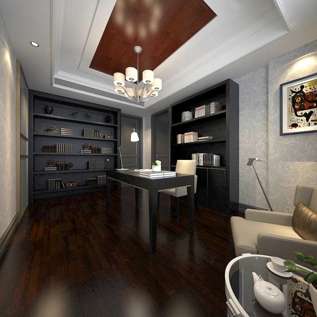 family - office - study room -094 3D मॉडल .c4d .max .obj .3ds .fbx .stl .blend