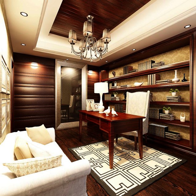 family - office - study room -095 Modello 3D .c4d .max .obj .3ds .fbx .stl .blend 