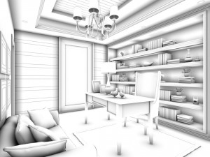 family - office - study room -095 Modello 3D