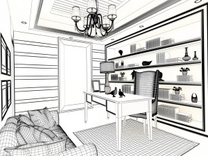 family - office - study room -095 Modello 3D