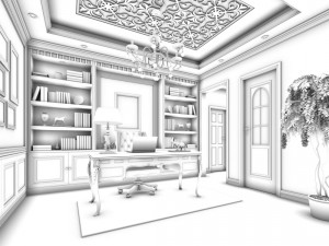 family - office - study room -097 3D Model