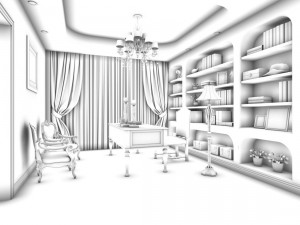 family - office - study room -098 Modello 3D
