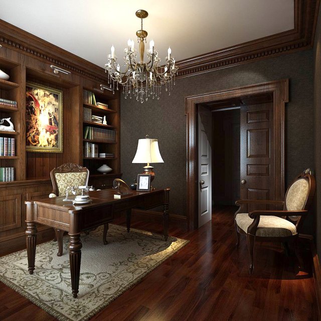 family - office - study room -099 3D Model .c4d .max .obj .3ds .fbx .stl .blend 