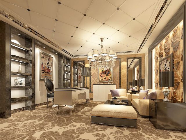 family - office - study room -0100 3D Model .c4d .max .obj .3ds .fbx .stl .blend 