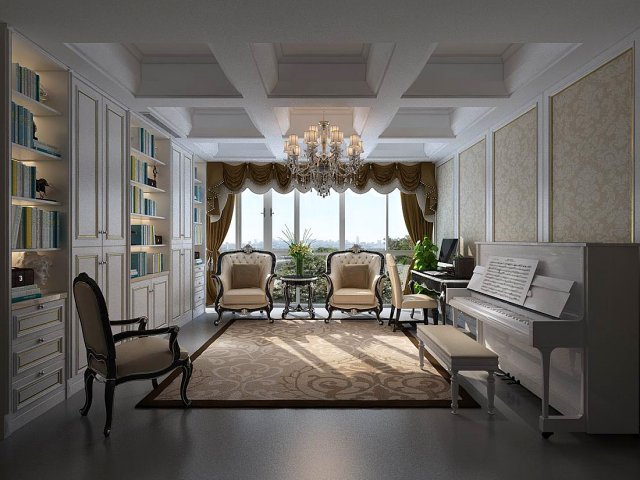 family - office - study room -0105 3D Модель .c4d .max .obj .3ds .fbx .stl .blend 