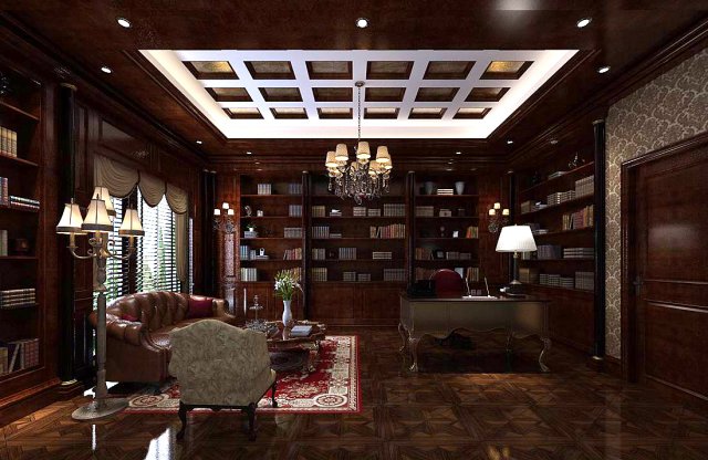 family - office - study room -0107 3D Model .c4d .max .obj .3ds .fbx .stl .blend 