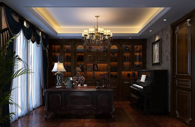 family - office - study room -0109 3D 모델 .c4d .max .obj .3ds .fbx .stl .blend 