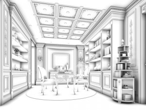 family - office - study room -0113 Modello 3D