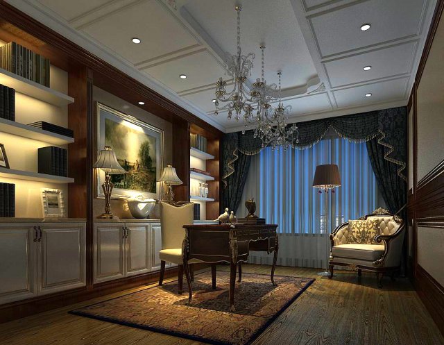 family - office - study room -0116 3D Model .c4d .max .obj .3ds .fbx .stl .blend 